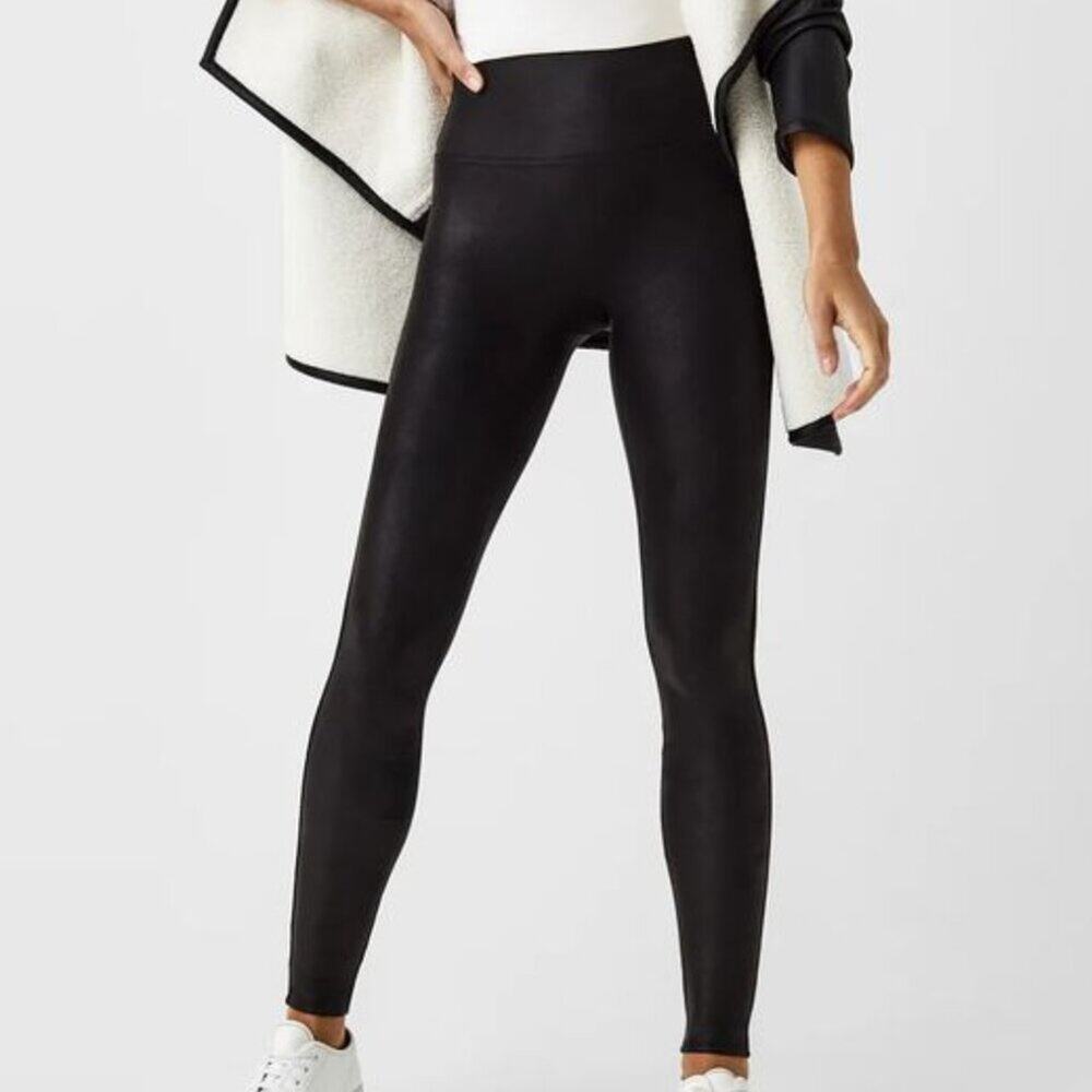 SPANX Women's Faux Leather Fleece-Lined Leggings in Black